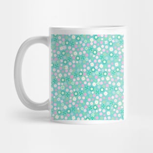 Sweet Pink White Teal  Ditsy Floral Pattern Mug